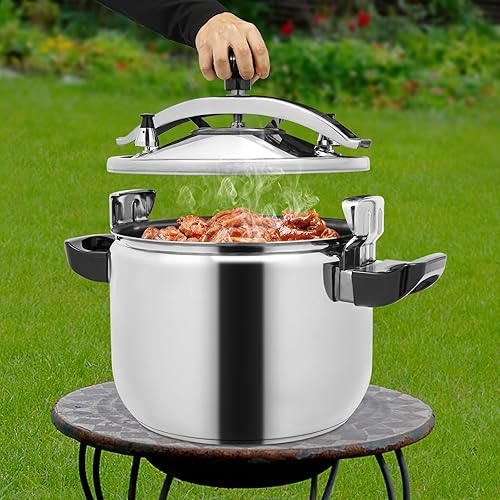 Miniatura 8 de Olla a presión de acero inoxidable de 27.47 cuartos de galón, sistema de bloqueo seguro, olla a presión, anillo de silicona gruesa y ollas con mango