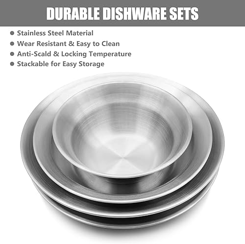 Miniatura 2 de WBJKZJD Juego de platos y cuencos de acero inoxidable, apilables, para adultos y niños, cuencos reutilizables para aperitivos, platos de