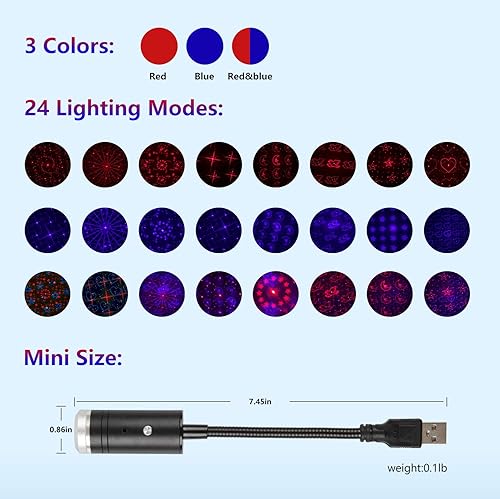Miniatura 2 de Proyector de luz nocturna USB estrella, 9 modos funcionales y 24 efectos de iluminación, estroboscópica activada por sonido, decoraciones románticas