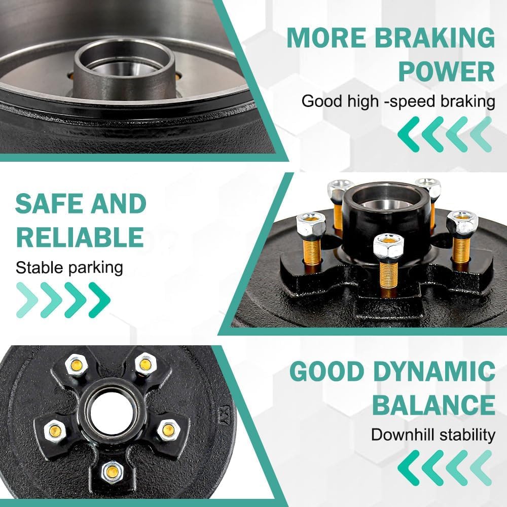 Trailer Hub Drum Kits 5 on 4.5" B.C. with 10" x 2-1/4" Electric Brakes 3500 lb trailer brake kits Heavy Duty electric trailer brake kit