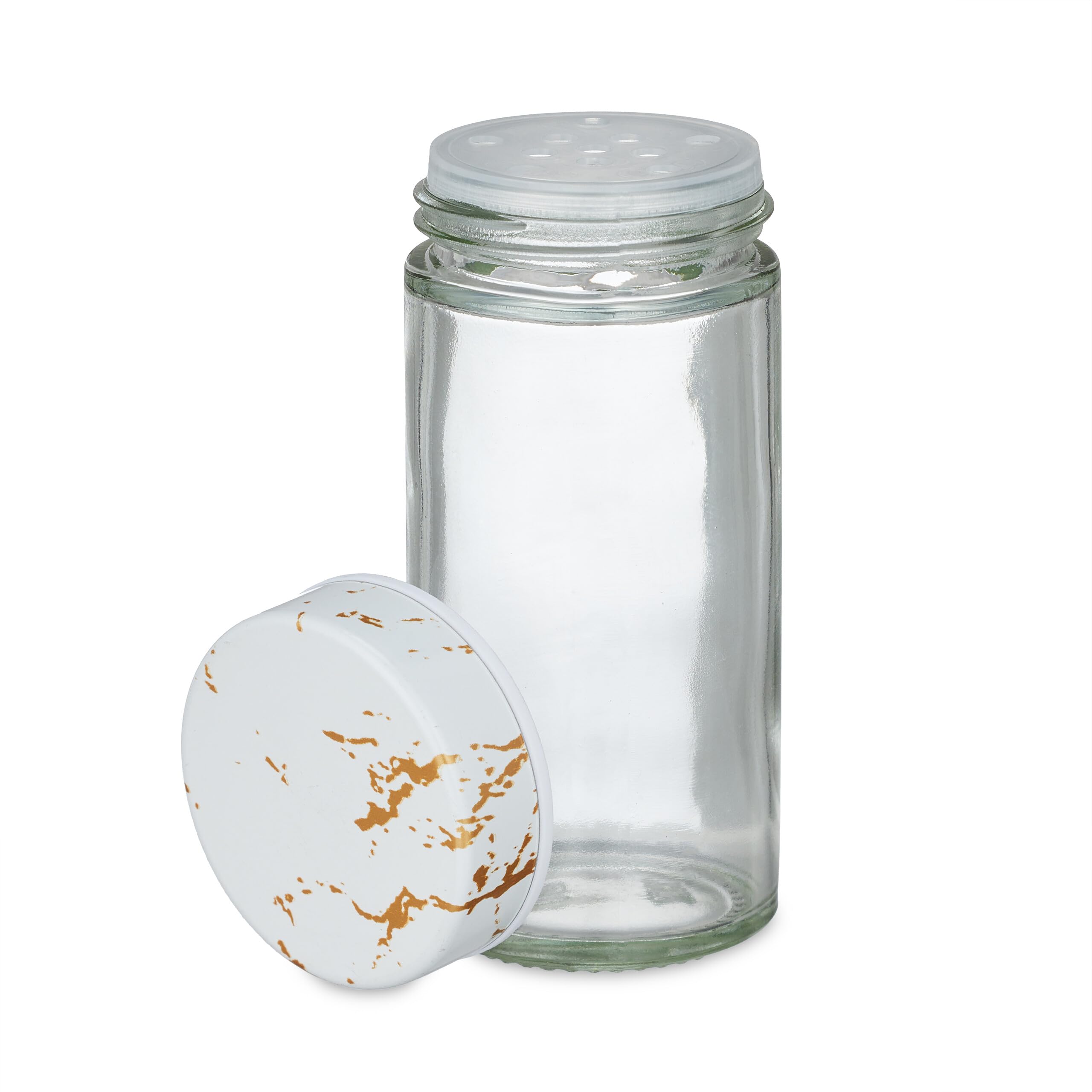 Relaxdays Tourniquet à épices, 20 Pots, chacun avec Embout tamiseur, Rotatif à 360°, Effet marbre, HD 33,5x19 cm, Blanc