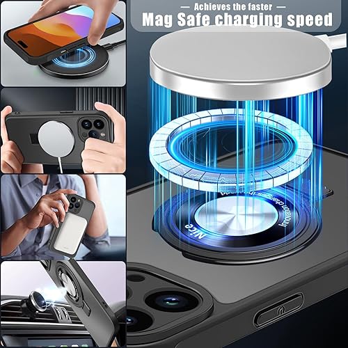 Miniatura 2 de Funda para iPhone 15 Pro Max con soporte de anillo invisible, compatible con MagSafe, protección contra caídas de grado militar a prueba de golpes,