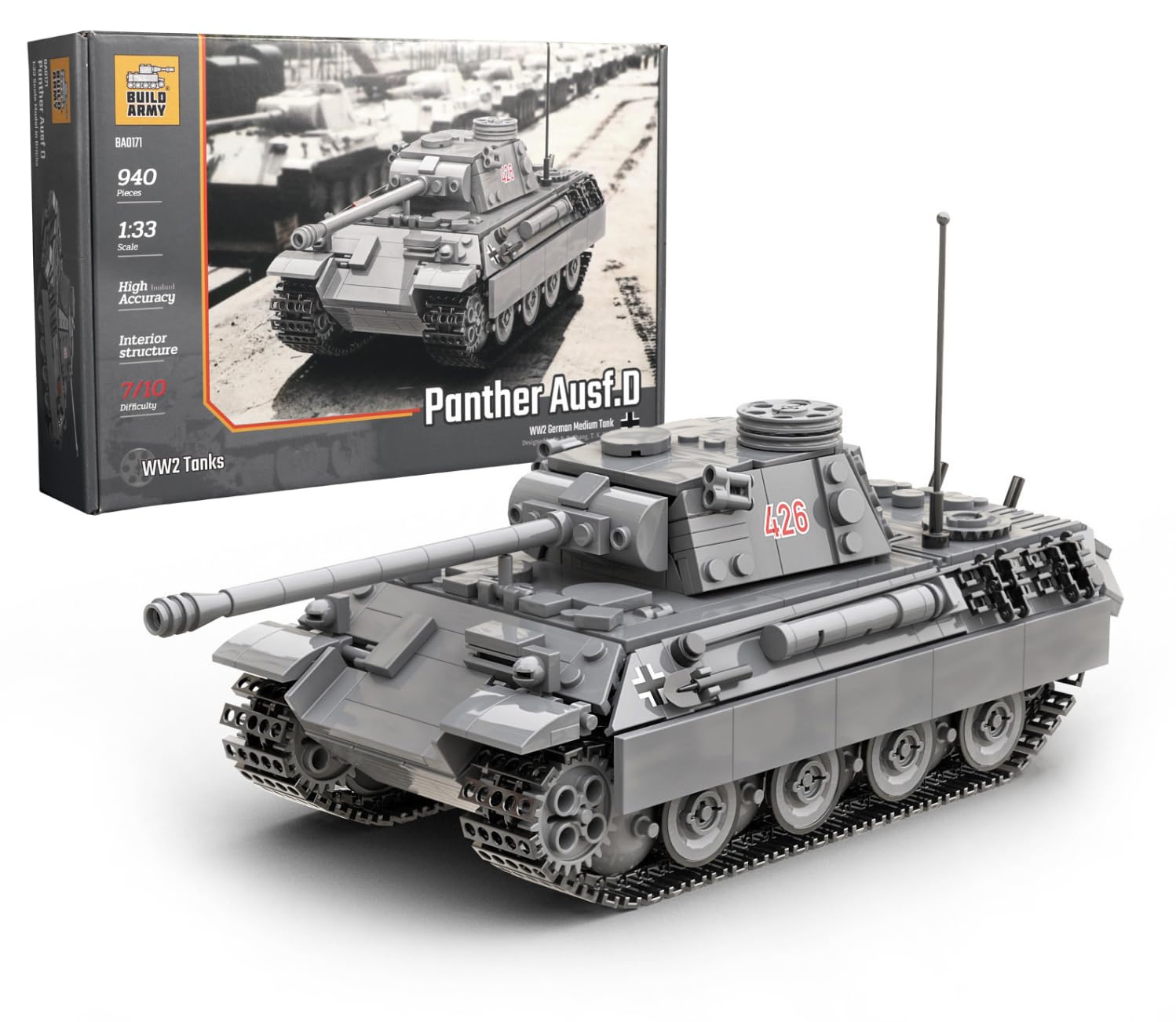 Buildarmy WW2 German Panther Ausf D Tank Brick Model Building Block 940pcs for 8+ Age