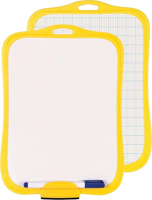 Snopake Double-Sided Whiteboard with Dry Wipe Pen and Eraser [Pack of 1] Portable Shatter-Resistant Writing Board [Yellow] 15892, 287 x 205 x 18mm