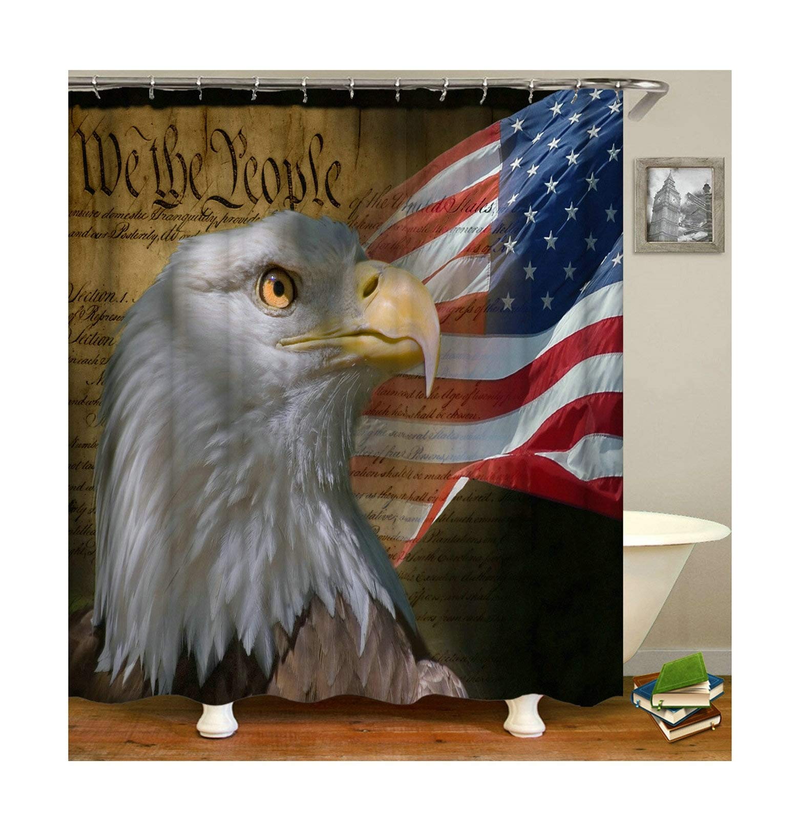 Rideau de douche imperméable American Flag résistant à la moisissure