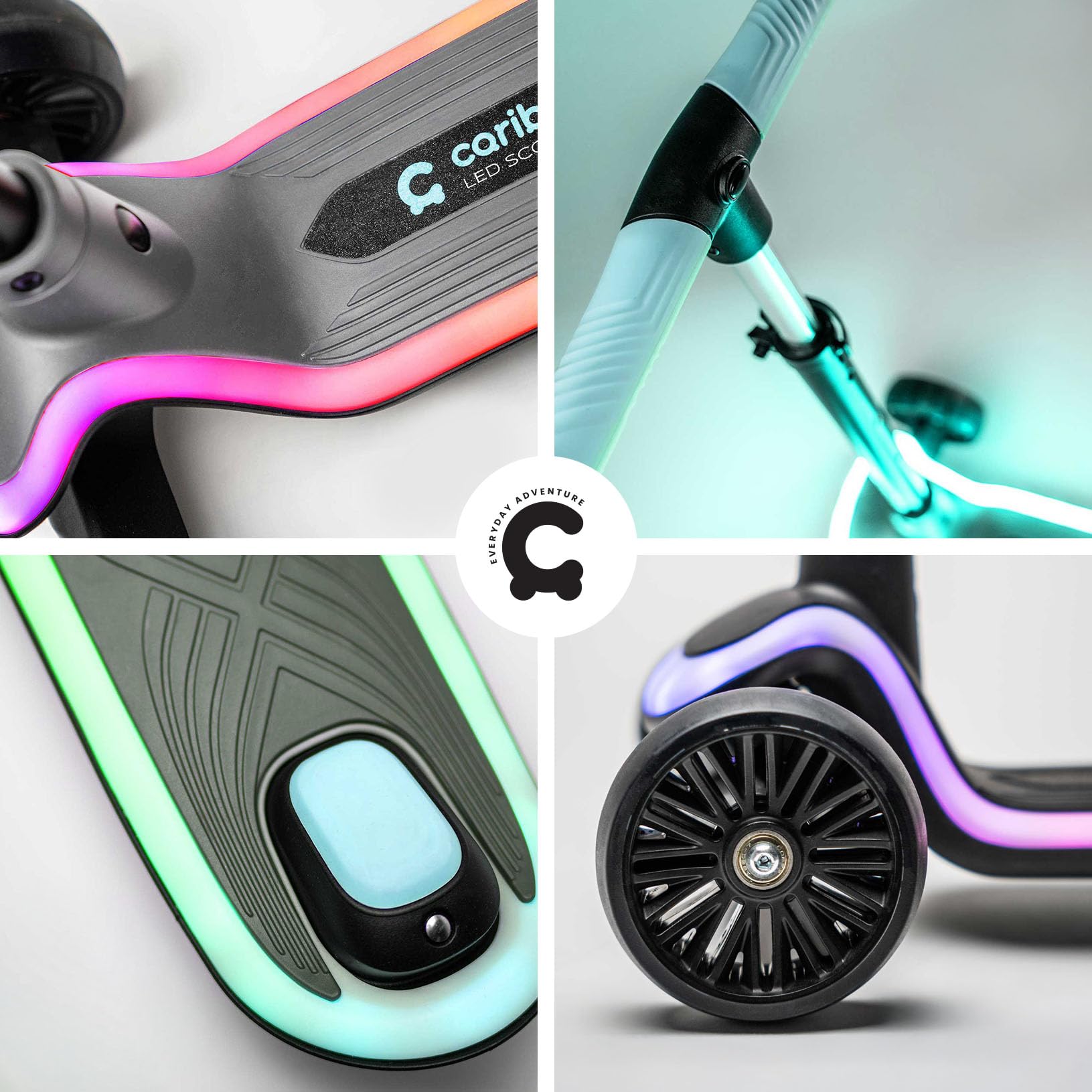 Cariboo Patinete Niño de 3 Años - Scooter con 3 Ruedas Manillar Ajustable en Altura LED Luces LEDstar