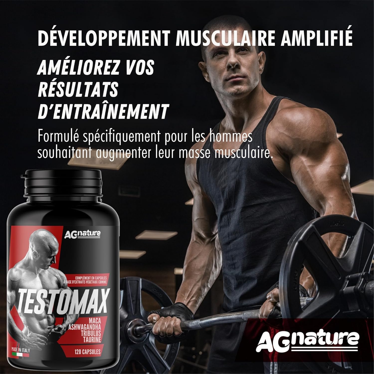 AG nature Testosterone Homme Fort pour Musculation 120 Pilule | Complément Alimentaire Puissant avec Tribulus Terrestris Maca Ginseng Gingembre Zinc