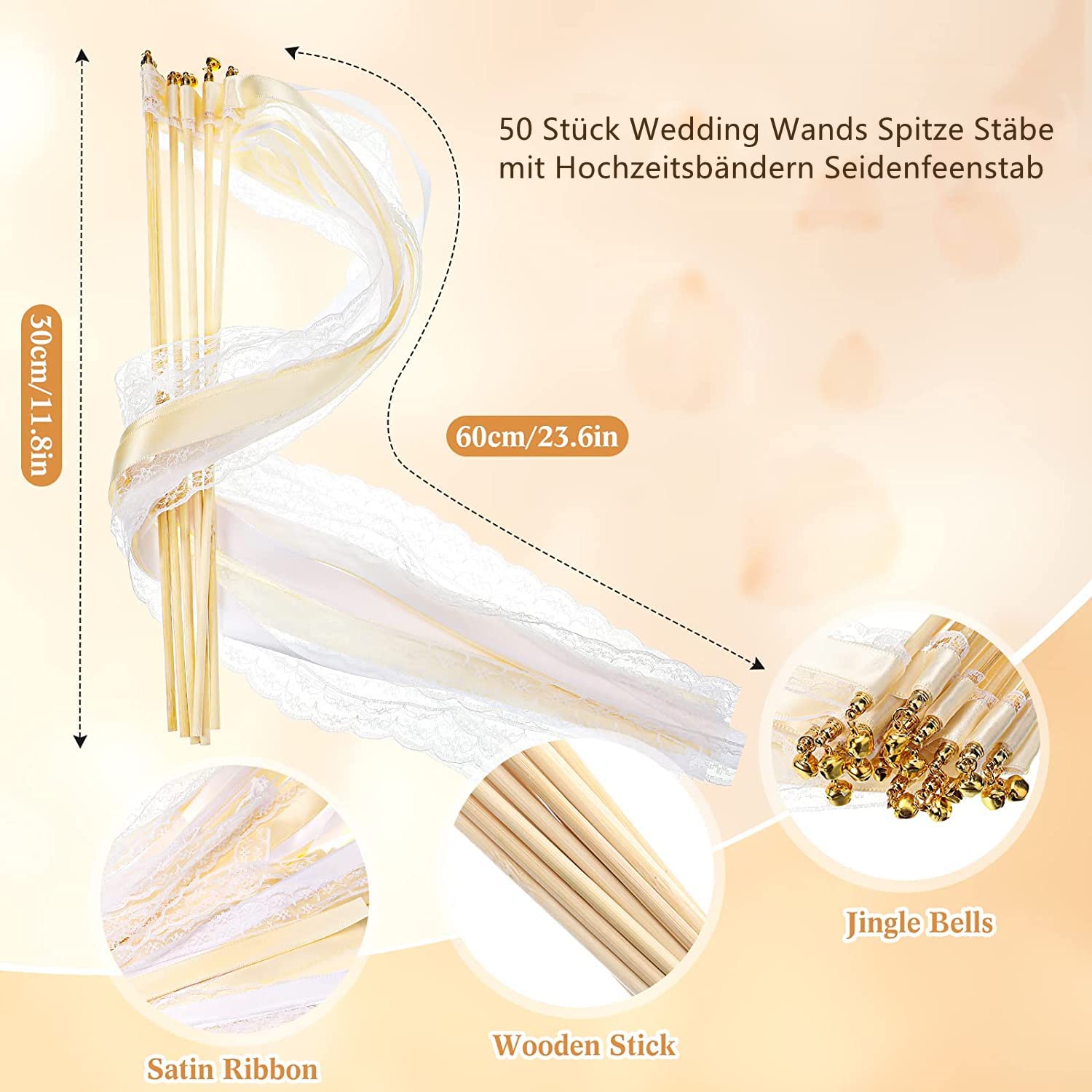 50 Stuks Toverstaf Met Klokken, Witte Bruiloftwanden, Toverstaf Voor Bruiloften, Verjaardagen, Kerstmis, Feesten 6095901713733