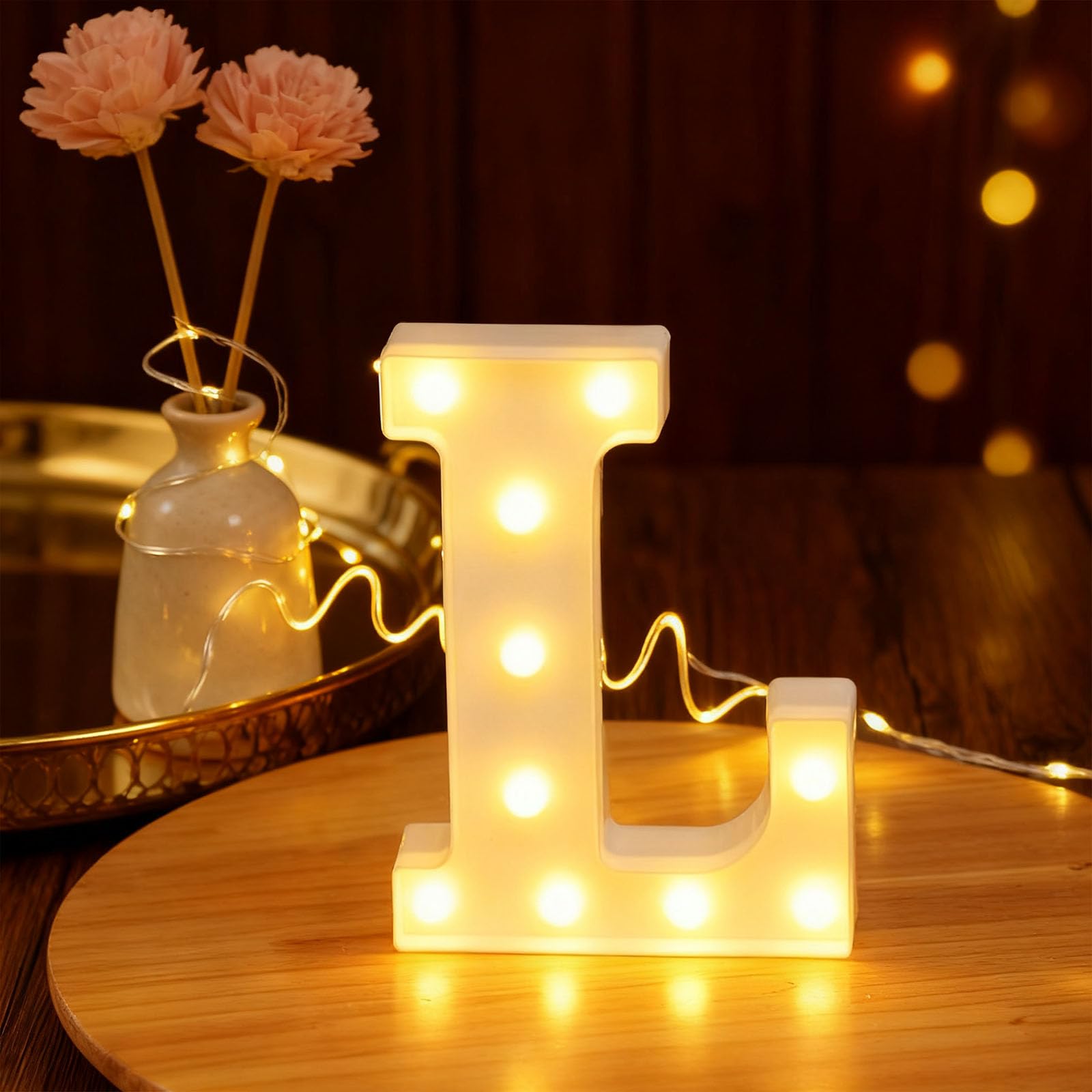 LED Letter Lights Battery Powered Warm White Glow-Hanging/Standing Plastic Alphabet Desk Table Lamp Light Up LED Night Light for Storefronts Weddings & DIY Birthday Party Decoration Gift (Letter L) — image 1