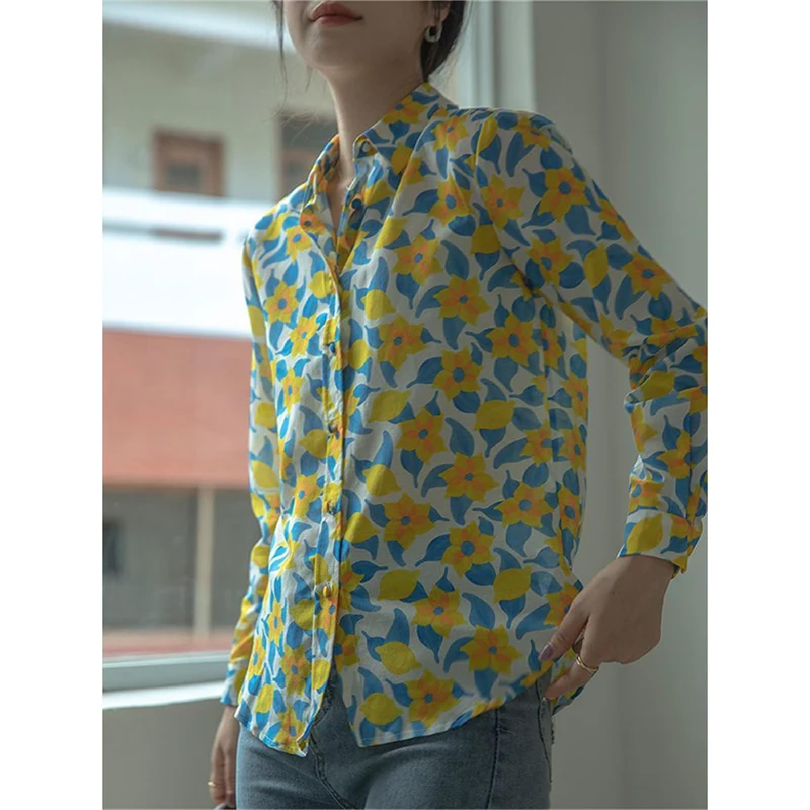 Camicia Donna Elegante Camicie Eleganti Camicie Floreali Moda delle Donne Camicie A Maniche Lunghe Maniche Lunghe Top delle Donne-a-XXL