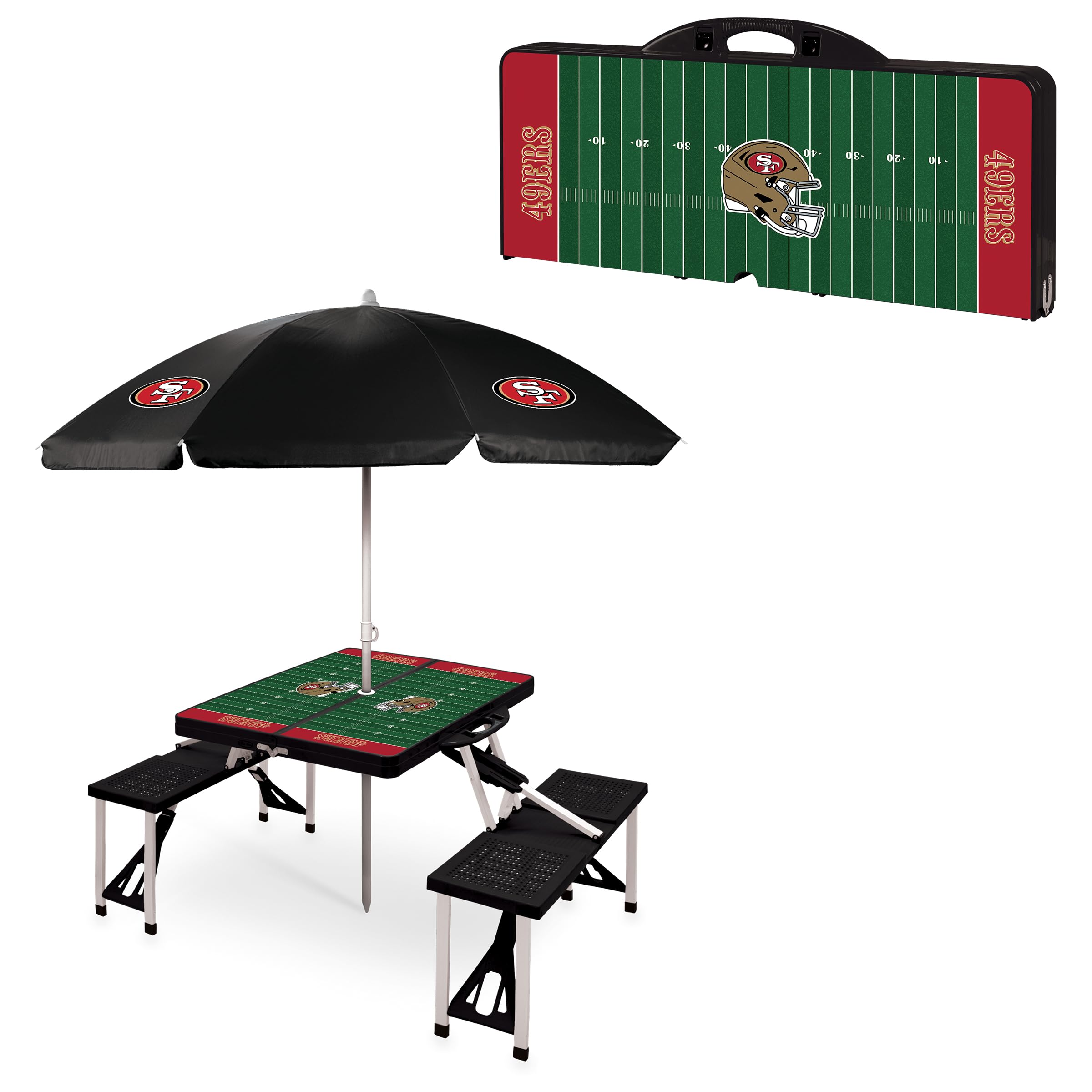 PICNIC TIME NFL Picnic Table Portable Folding Table with Seats and Umbrella