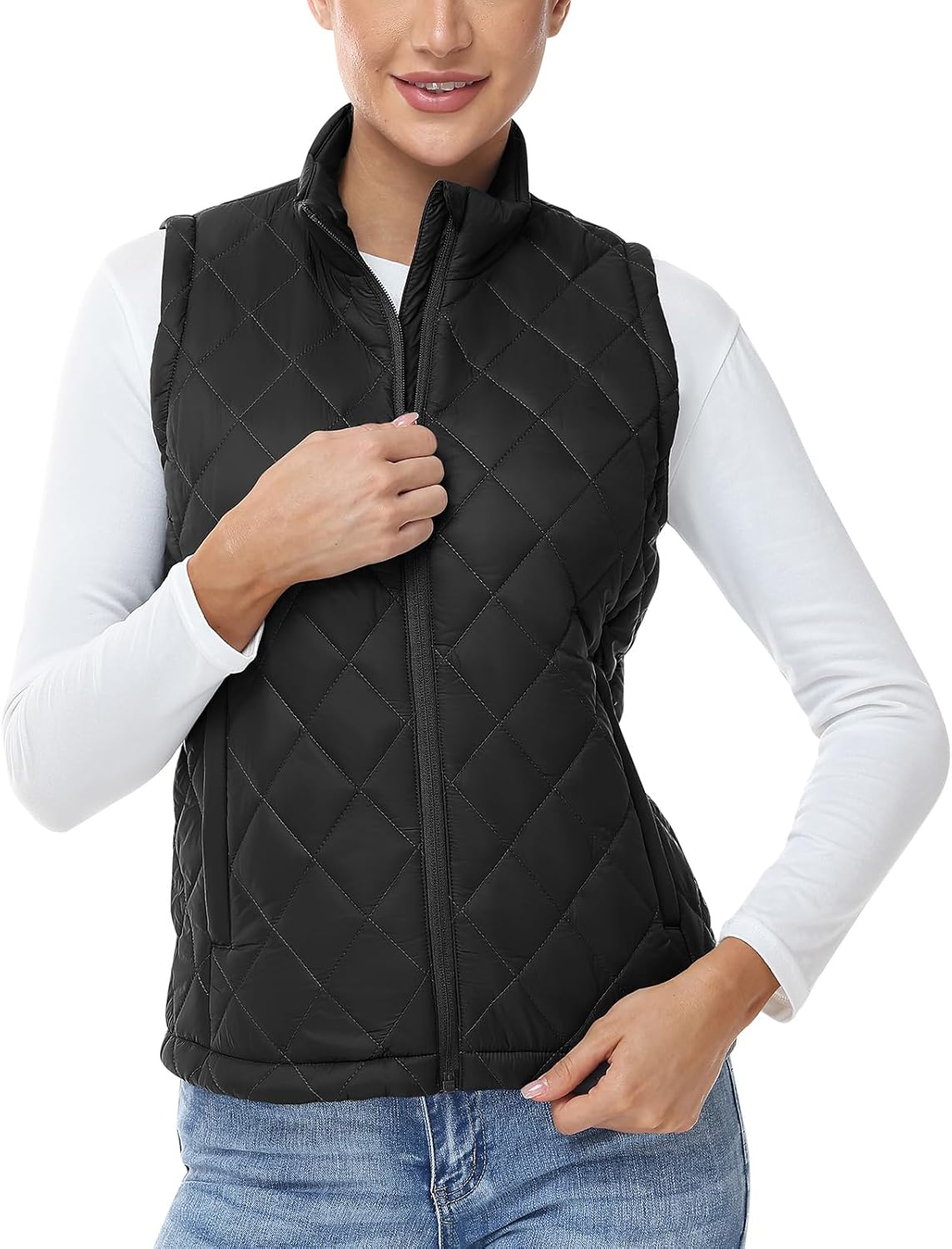 TBMPOY Women's Lightweight Quilted Vest Outerwear Puffer Sleeveless Jacket Windproof Winter Warm Stand Collar with 4 Pockets - Image 6