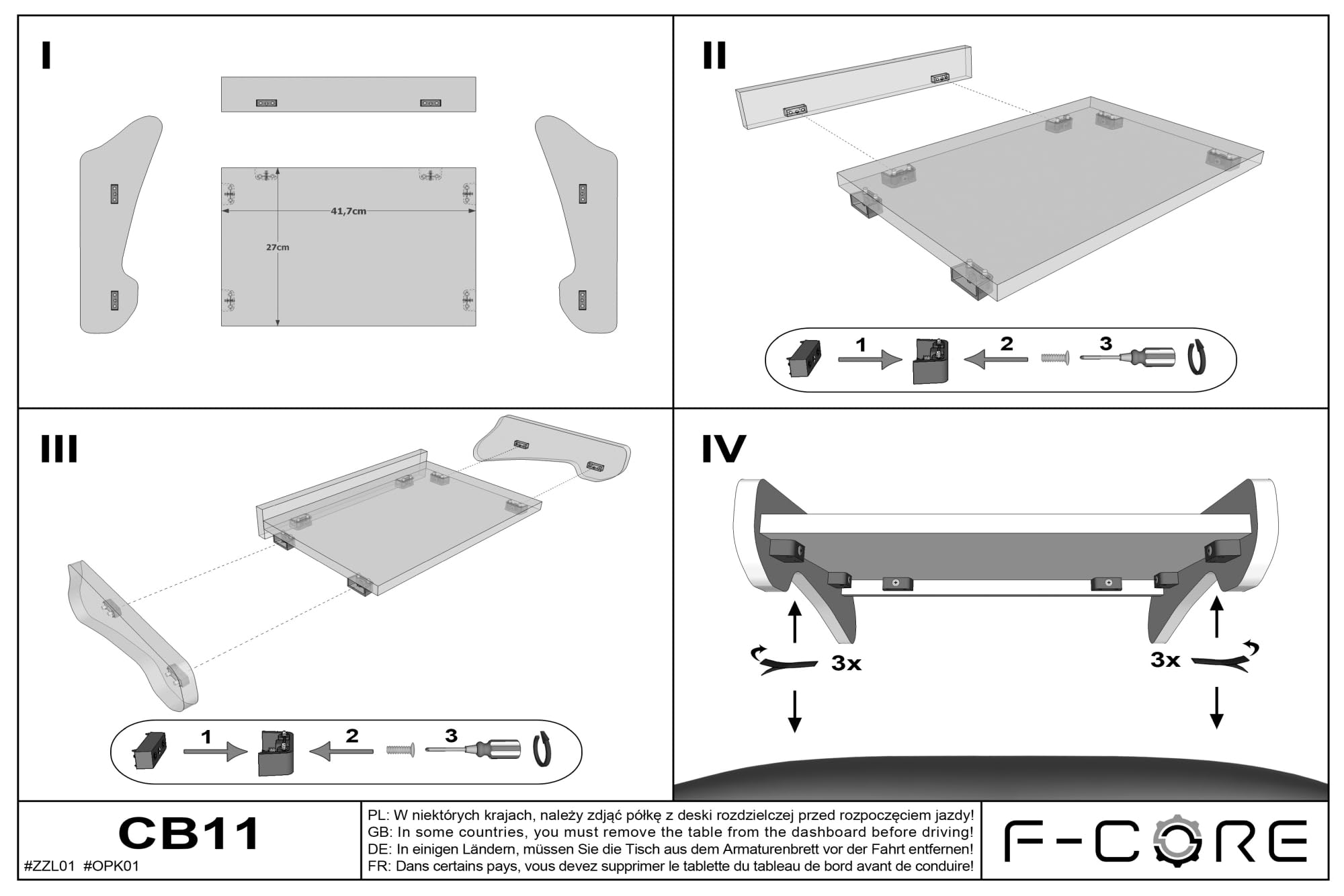 F-CORE Mesas al salpicadero Van Compatible con Renault Master II 01.03-12.09 Opel MOVANO A 01.03-12.09 Central Rojo
