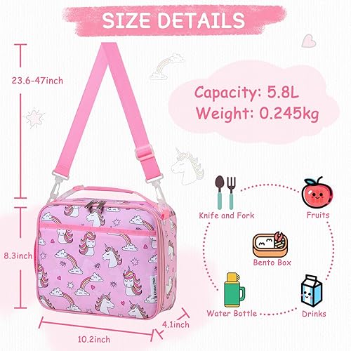 Miniatura 2 de Chase Chic Lonchera con diseño de unicornio, bolsa de almuerzo aislada para niños con asa ajustable con clip para niñas, niños, escuela, picnic,