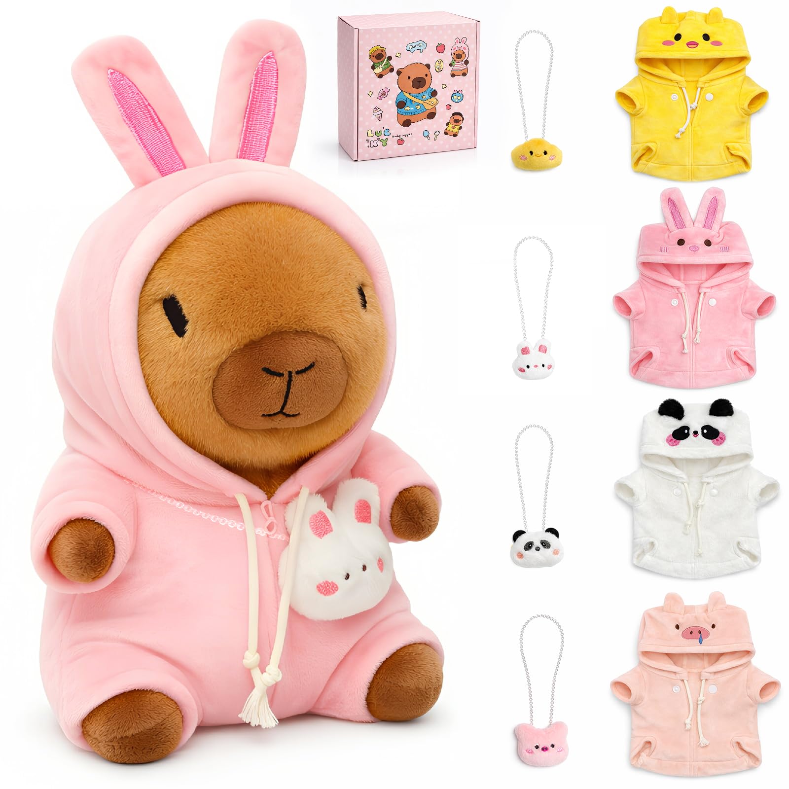 TITQWOP 9-pc Capybara Plush Set Suitable for Kids Girls Cute and Soft Capybara Plush Stuffed Animal that Can Be Casually Matched (Animal Capybara)