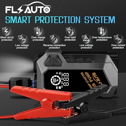 Miniatura 6 de FlyAuto Arrancador de coche, batería de 4000 A con compresor de aire, para motores de gasolina de hasta 10.0 L y 8.0 L diésel, batería de litio