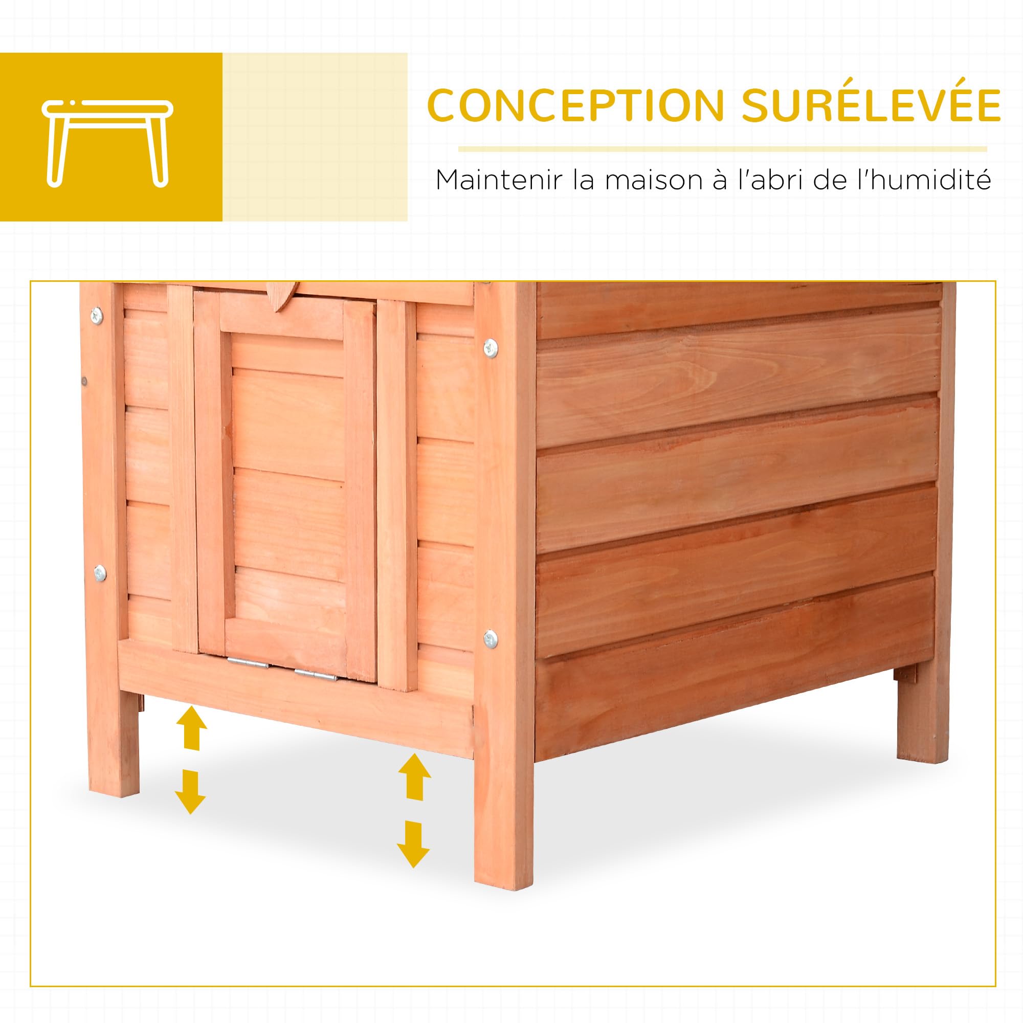PawHut Clapier à Lapin Cage à Lapin avec rampes/Porte, Toit ouvrant et étanche - en Bois de Sapin dim. 51L x 42l x 43H cm Bois Naturel et Vert