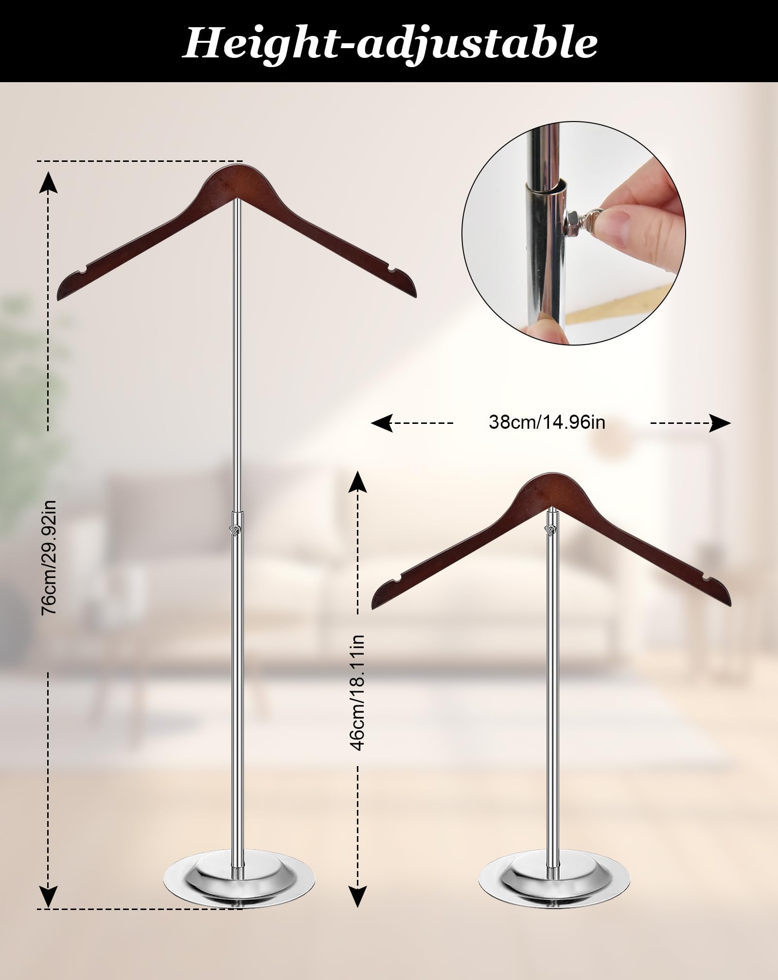 Asse Da Stiro Pieghevole Set Di 2 Espositori Per Magliette, Altezza 88,9 Cm, Regolabile Ganci In Legno Per Magliette