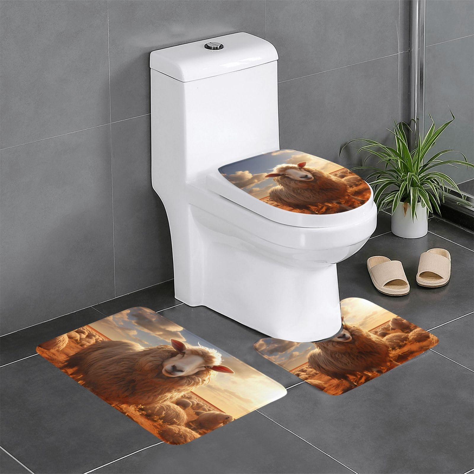 Tapis de salle de bain antidérapants lot de 3 design mouton australien finitions premium