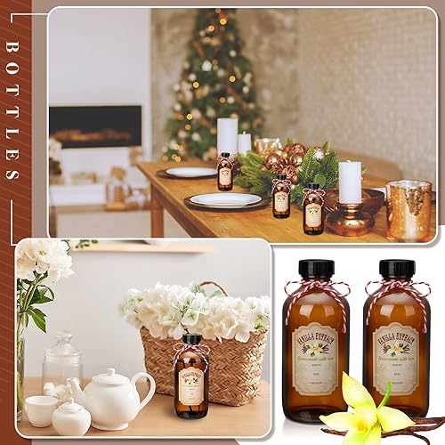 Miniatura 6 de Uiifan Paquete de 12 botellas de vidrio ámbar de 8 onzas, botellas redondas Boston con tapas, botellas de extracto de vainilla marrón y 12