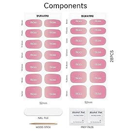 DUKASOU Semi Cured Gel Nail Strips, Pink Purple | 28 pcs Gel Nail Strips Work with Any UV Lamp, Salon Quality UV Nails Stickers, Easy to Apply for Home Nails DIY