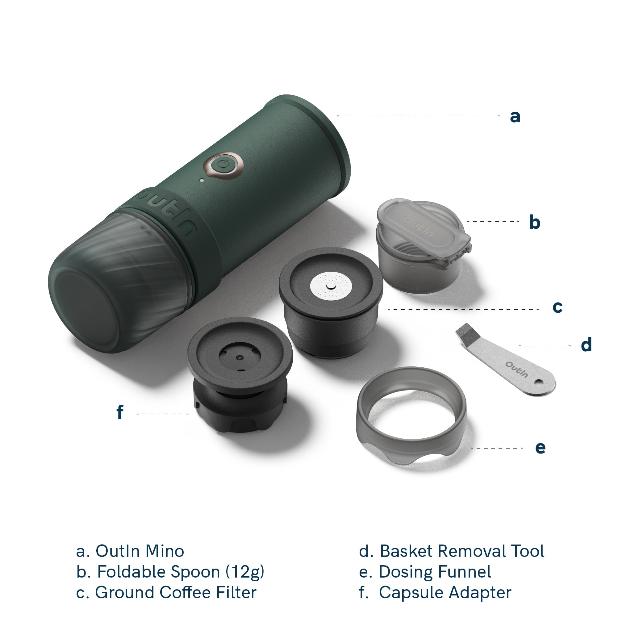 OutIn Mino Tragbare Elektrische Espressomaschine, Mini Camping Kaffeemaschine mit USB-C Selbstheizung