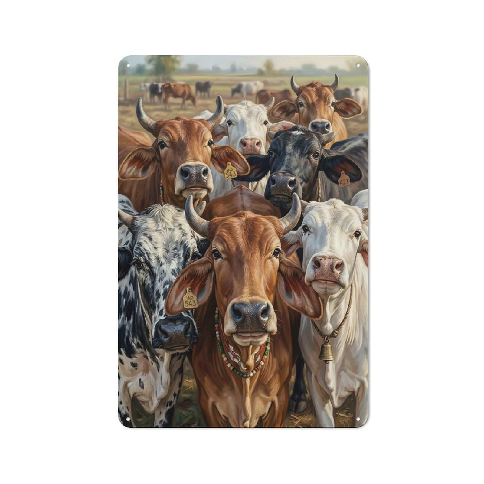 Junmoney Style-16 Garage Style Metal Wall Sign 30X20cm Featuring Herd Of Zebu Cows In A Field, Garage Wall Decor For Garage, Hobby Room, Office Or Man Cave