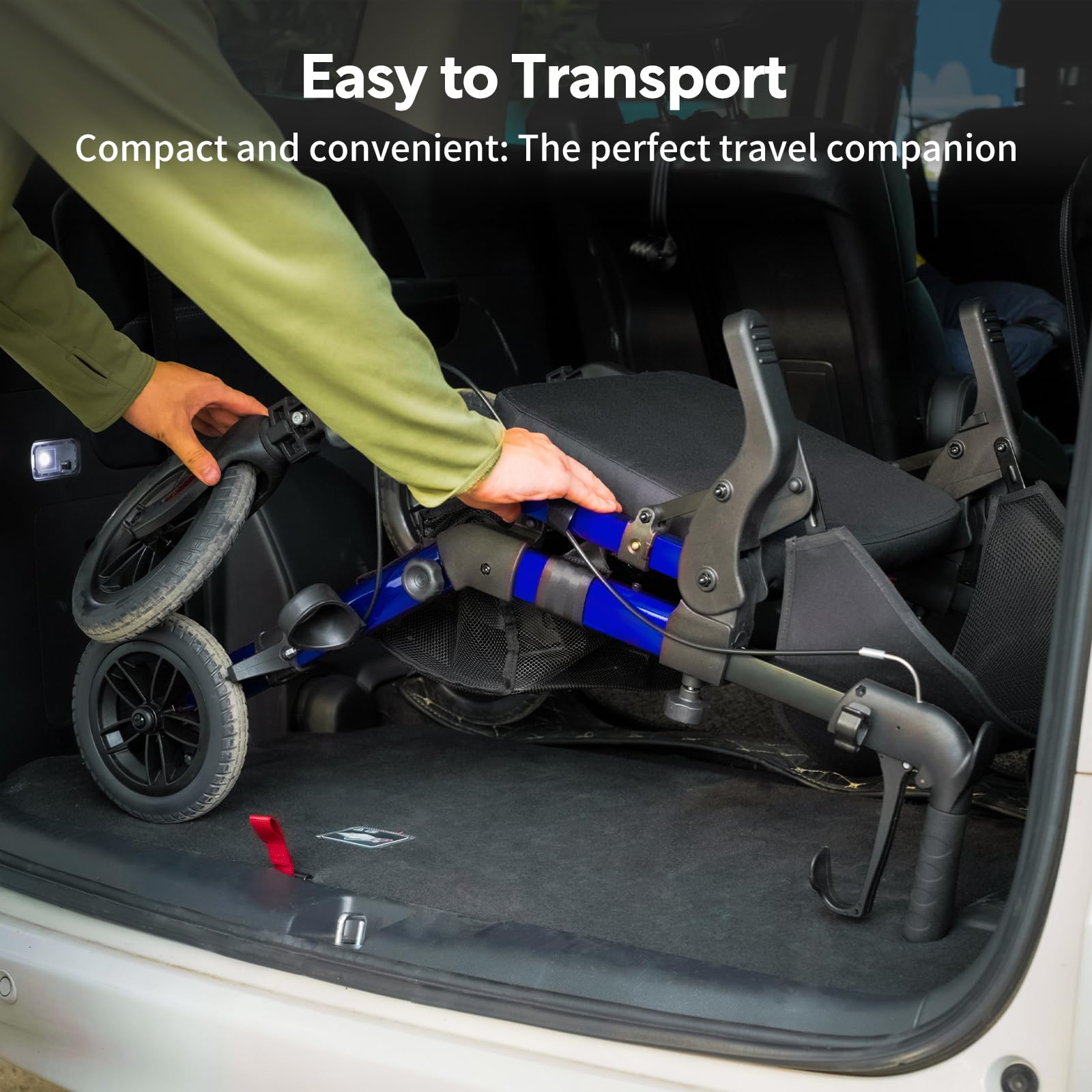 VOCIC Andador Silla de rueda 2 en 1 Andadore para anciano mayores con asiento,Silla transporte Andador plegable ligero, Aluminio ajustable en altura para exteriores y viajes, Azul(5 años de garantía)