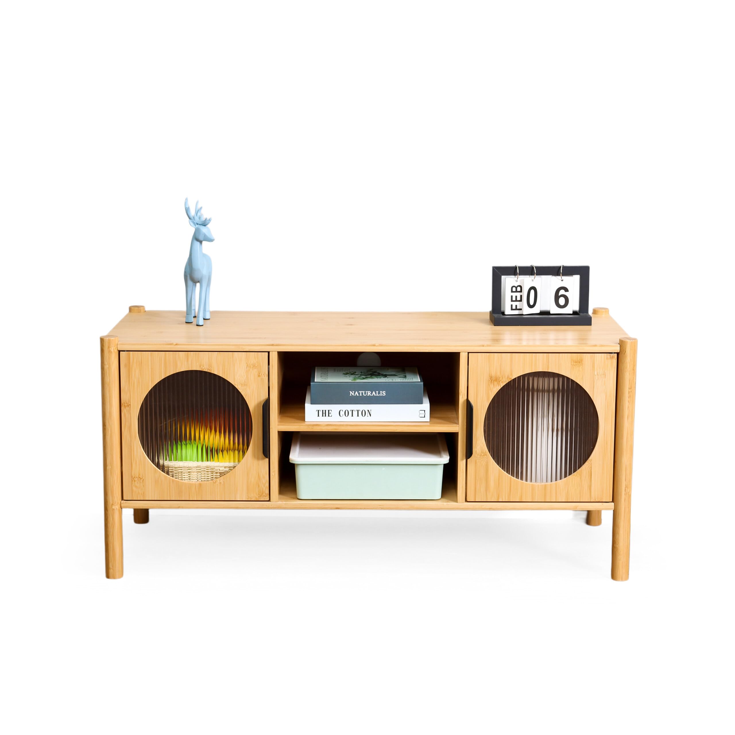 Mobile TV Relaxdays, con 2 ante, per TV fino a 43 pollici, legno, HLP: 48 x 103 x 40 cm, tavolino TV, naturale
