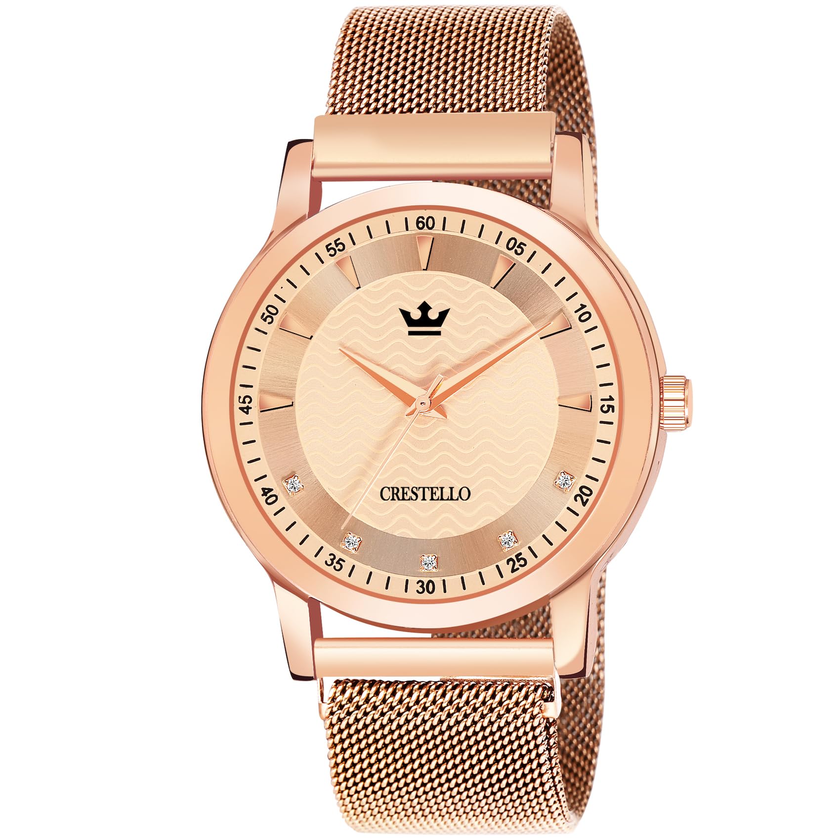 CRESTELLO Rose Gold IP Plated Mesh Chain Analog Wrist Watch for Men (Rose Gold Dial) | CR-RG029-RG-CH (B0CR6MTHNZ) Amazon Price History, Amazon Price Tracker