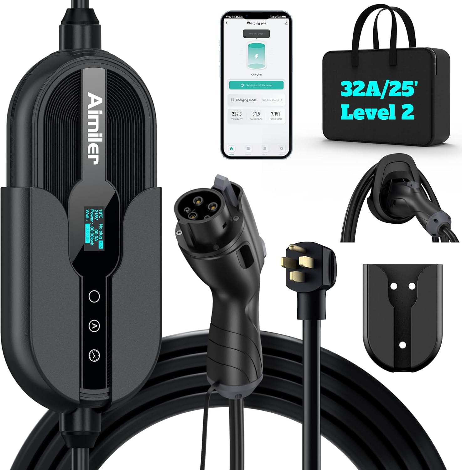 Level 2 Electric Vehicle (EV) Charger(WIFI APP/Plug-play)