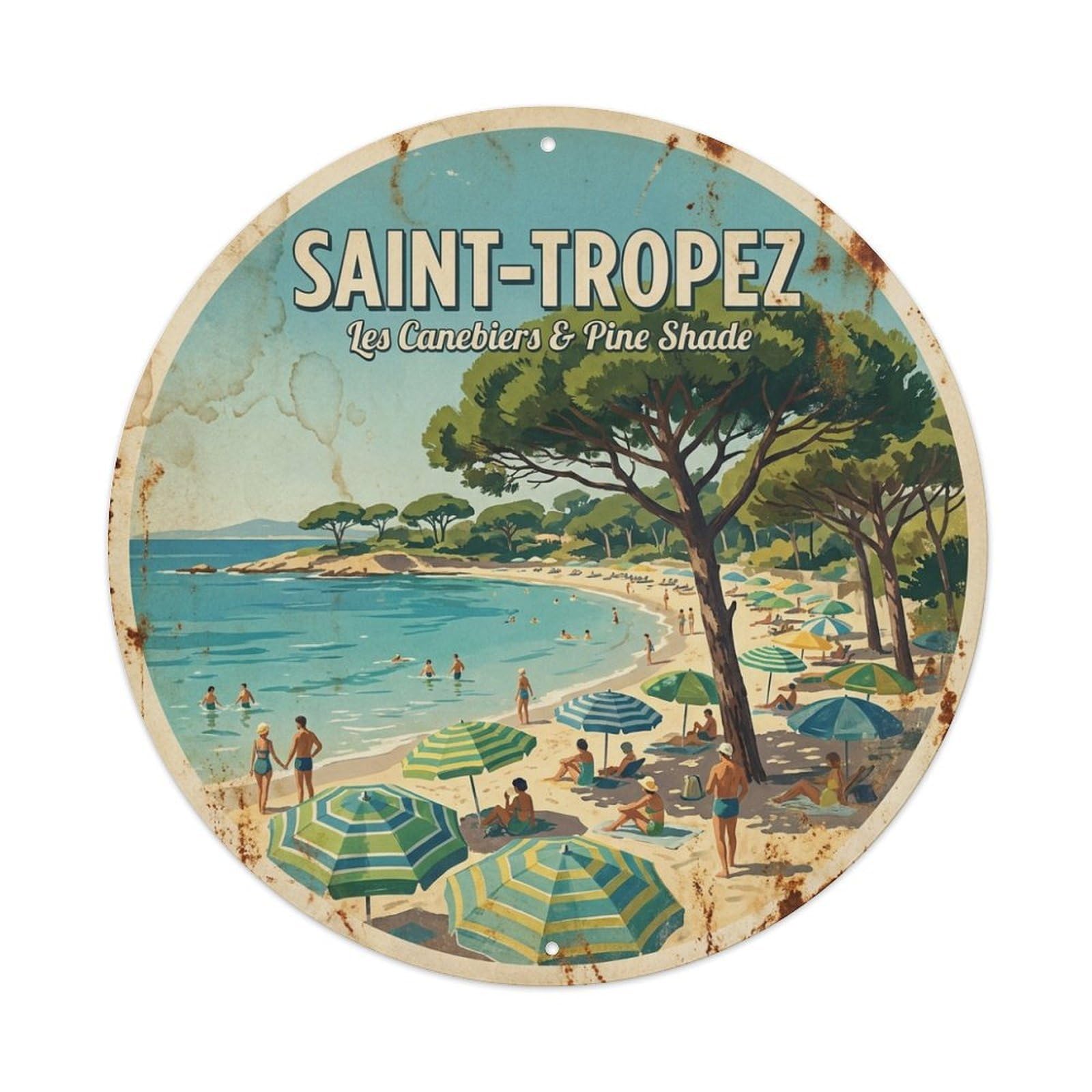 Pine Shade Beach France Saint Tropez Culture Travel Metal Tin Sign