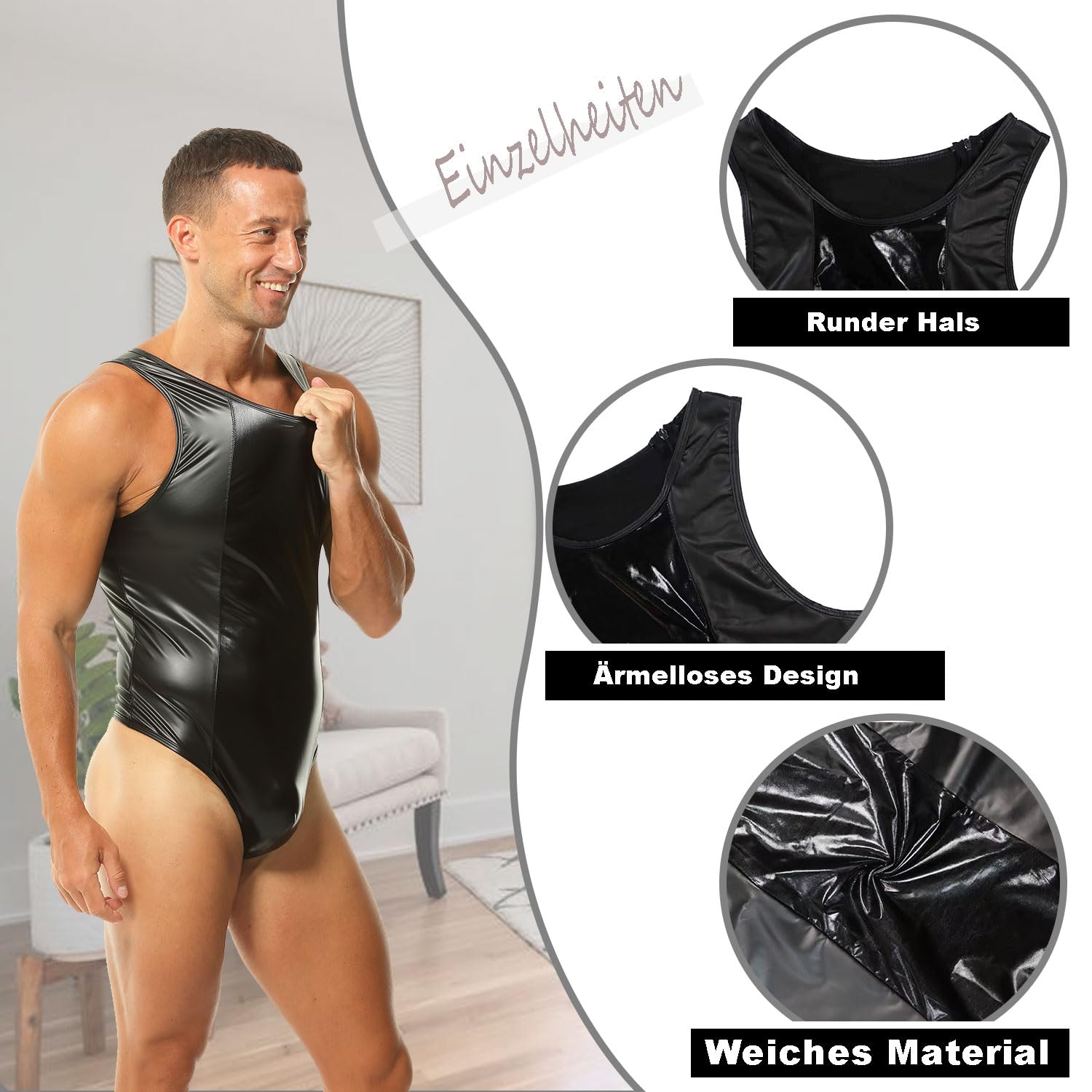 Uomo cuoio wrestling singolo senza maniche Shapewear Slim Fit Bodysuit Party Clubwear Leotard
