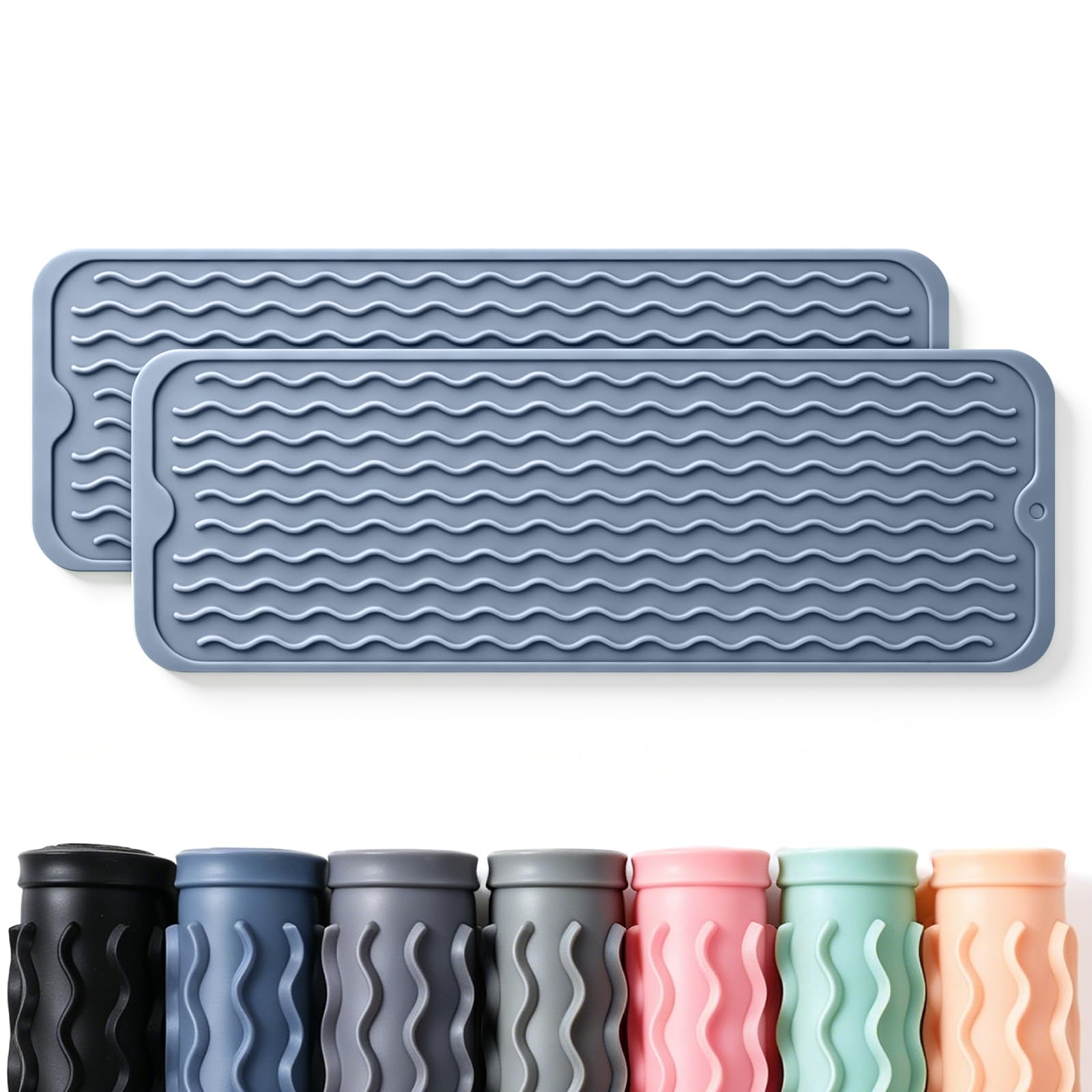 2 Pack Caketime Silicone Dish Drying Mat for Kitchen Counter Heat Resistant Multiple Usage Bathroom Countertop Uner Sink Area Faucet Drainer Organizer Must Haves 2026 Necessities 17inchx6inch Blue Blue 17"*6" 2