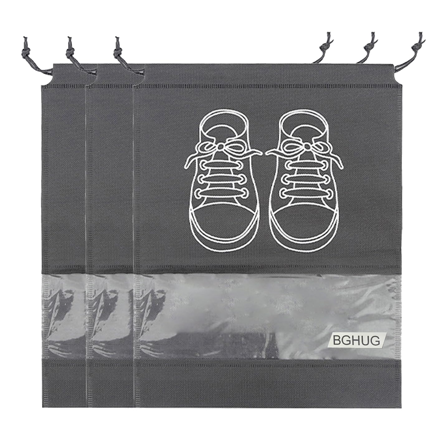 3 Pack Shoe Bags for Travel, 17" x 12" Travel Shoe Bags for Packing with Clear Window, Dustproof Drawstring Travel Shoe Storage Bags for Men & Women