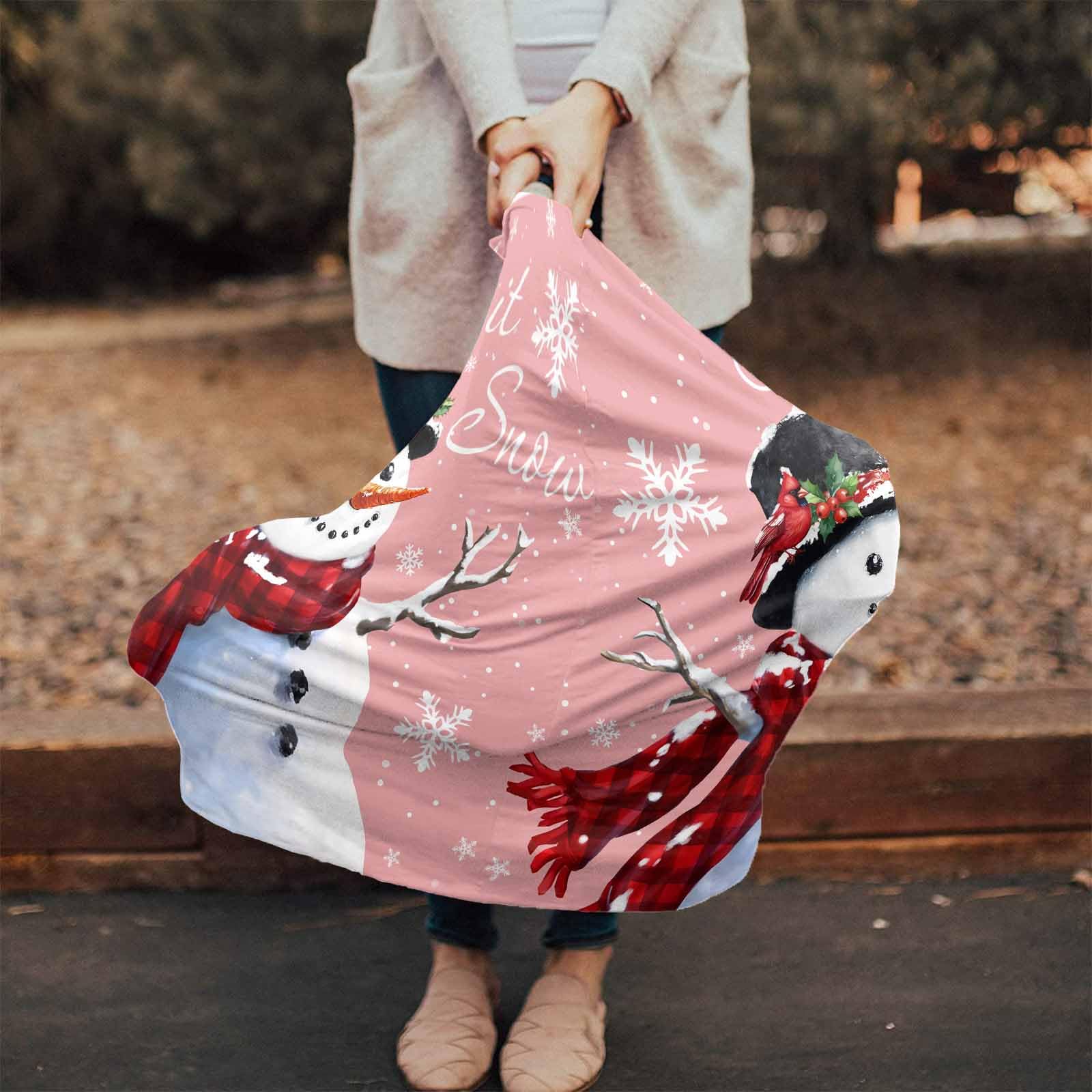 Nursing Cover for Breastfeeding Scarf, Merry Christmas Winter Snowman Snowflakes Berries Pink Baby Car Covers Super Soft Multi Use for Canopy Shopping Cart Cover Blanket Stroller Cover
