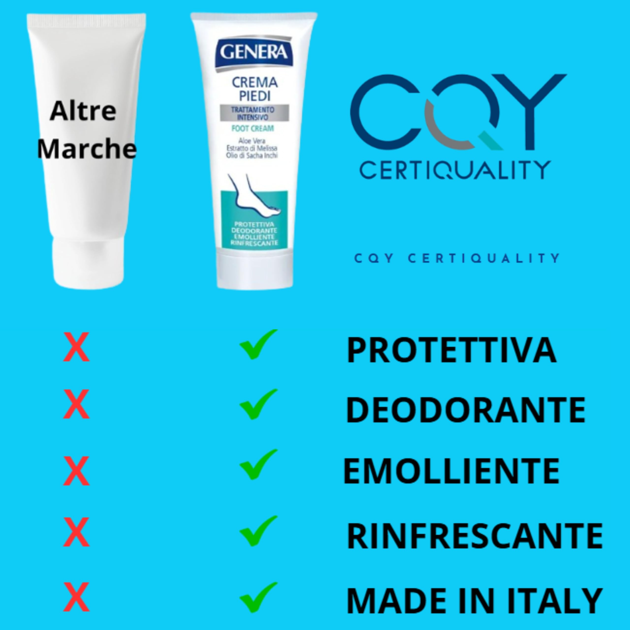 GENERA - CREMA PIEDI FEET CREAM TRATTAMENTO INTENSIVO CON ALOE VERA ESTRATTO DI MELISSA OLIO DI SACHA INCHI PROTETTIVA DEODORANTE EMOLLIENTE - TUBO 100 ML