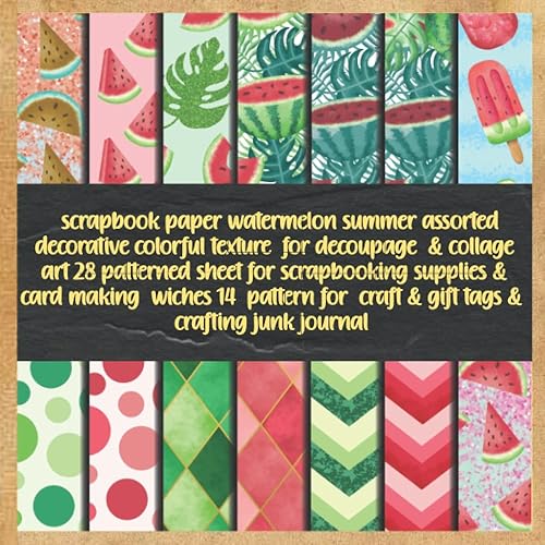 scrapbook paper watermelon summer assorted decorative colorful texture for decoupage & collage art 28 patterned sheet for scrapbooking supplies &