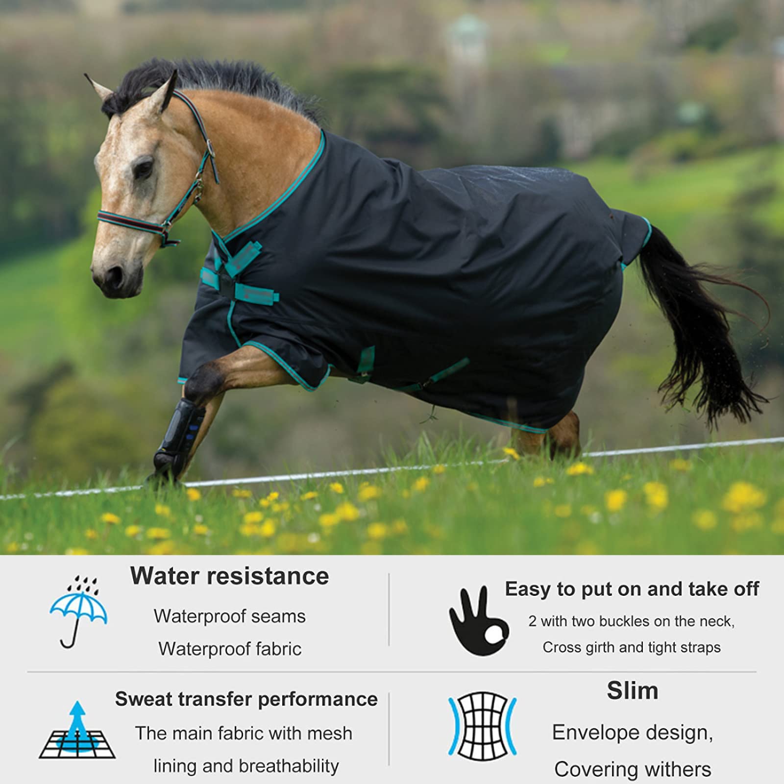 Gewicht Pferd Weidedecke, Comfortable, Breathable and Durable Fabric, Easy to Put on and Take Off, Adjustable Buttons Make the Horse Move Freely(145cm/57in)
