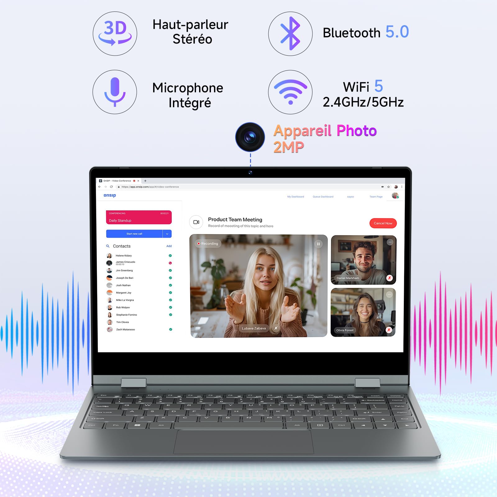 BMAX Ordinateur Portable 2 en 1 Intel N150 14" Écran Tactile 16Go RAM 512Go SSD Clavier Rétroéclairé Win11