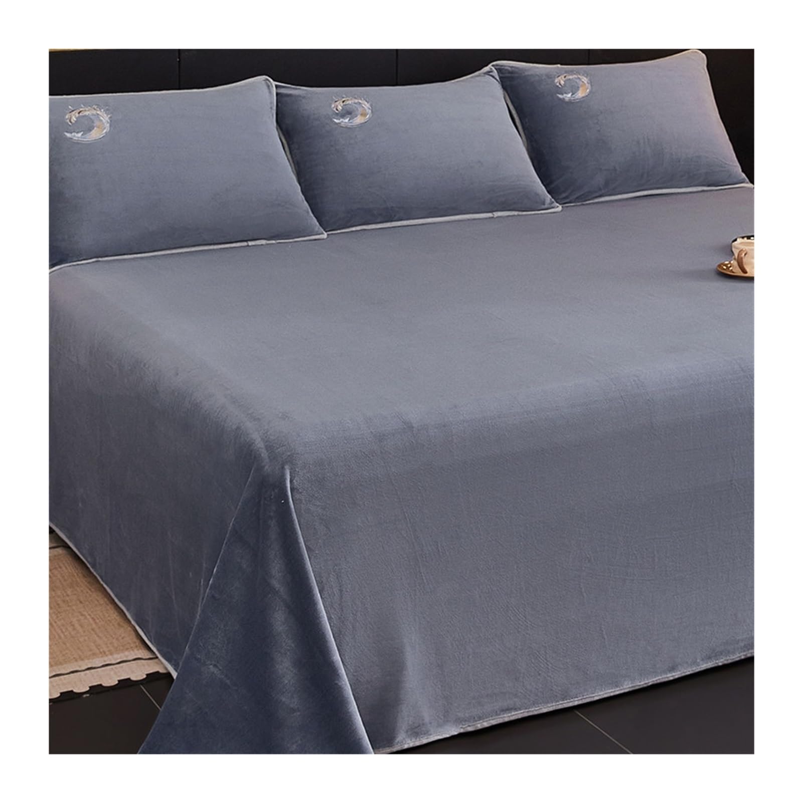 Sábana Plana sin elástico de Terciopelo 180x230cm a 350x250cm Cama 90-270cm ultrasuave Sábana encimera de Franela de Lana de Felpa for Otoño Invierno(Dark Gray,350x250cm+48x74cm x2)
