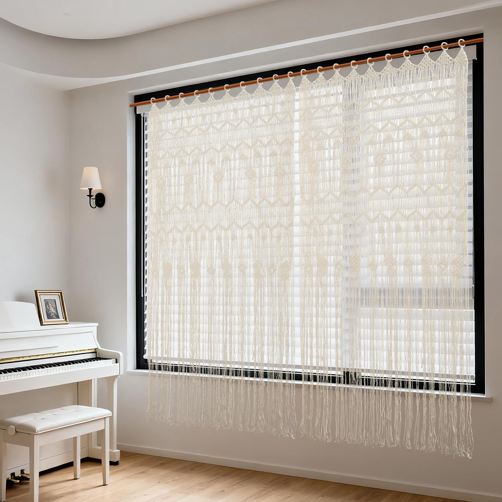Cortina de ventana de 100 x 200 cm – Cortina de macramé estilo bohemio, tejido a mano, 2 paneles, para salón, dormitorio, decoración de bodas