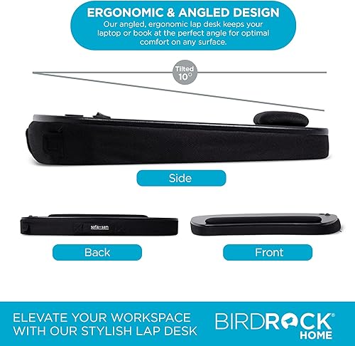 Miniatura 3 de BIRDROCK HOME Escritorio de regazo de gran tamaño con cojín de espuma viscoelástica, portátil con luz USB y reposamuñecas, ideal para trabajar desde