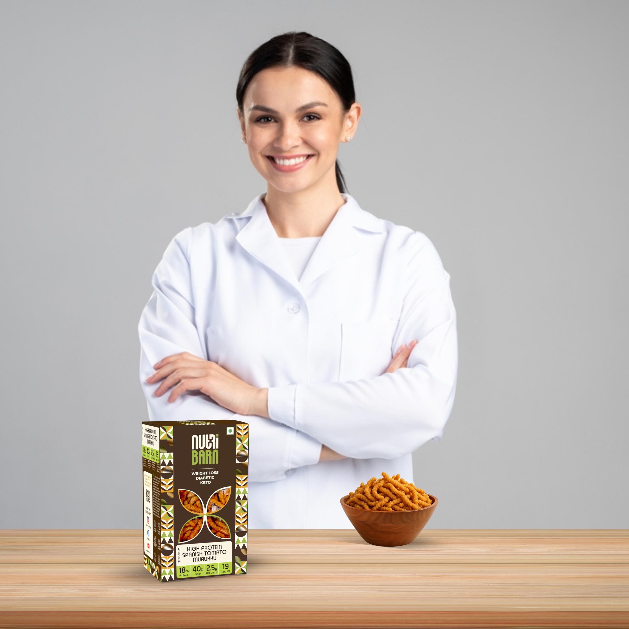 Nutribarn Keto Bhujia (Spanish Tomato), 400 Gms, 1 Pack, 2.7g Net Carb & 18% High Protein/Serv, Identical to Regular Bhujia, Low Carb, High Fibre, Low GI, Keto Diet, Weight Loss, Diabetic Friendly 4