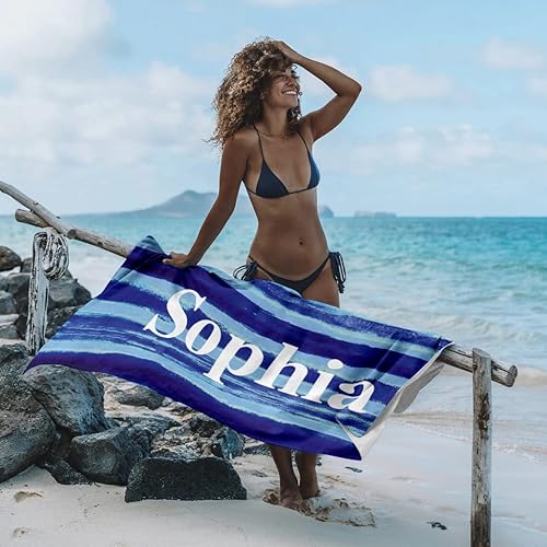 Miniatura 8 de DayOfShe Toalla de playa con nombre personalizado, accesorios para manta, toalla de natación de viaje para camping, regalos de boda, damas de honor,