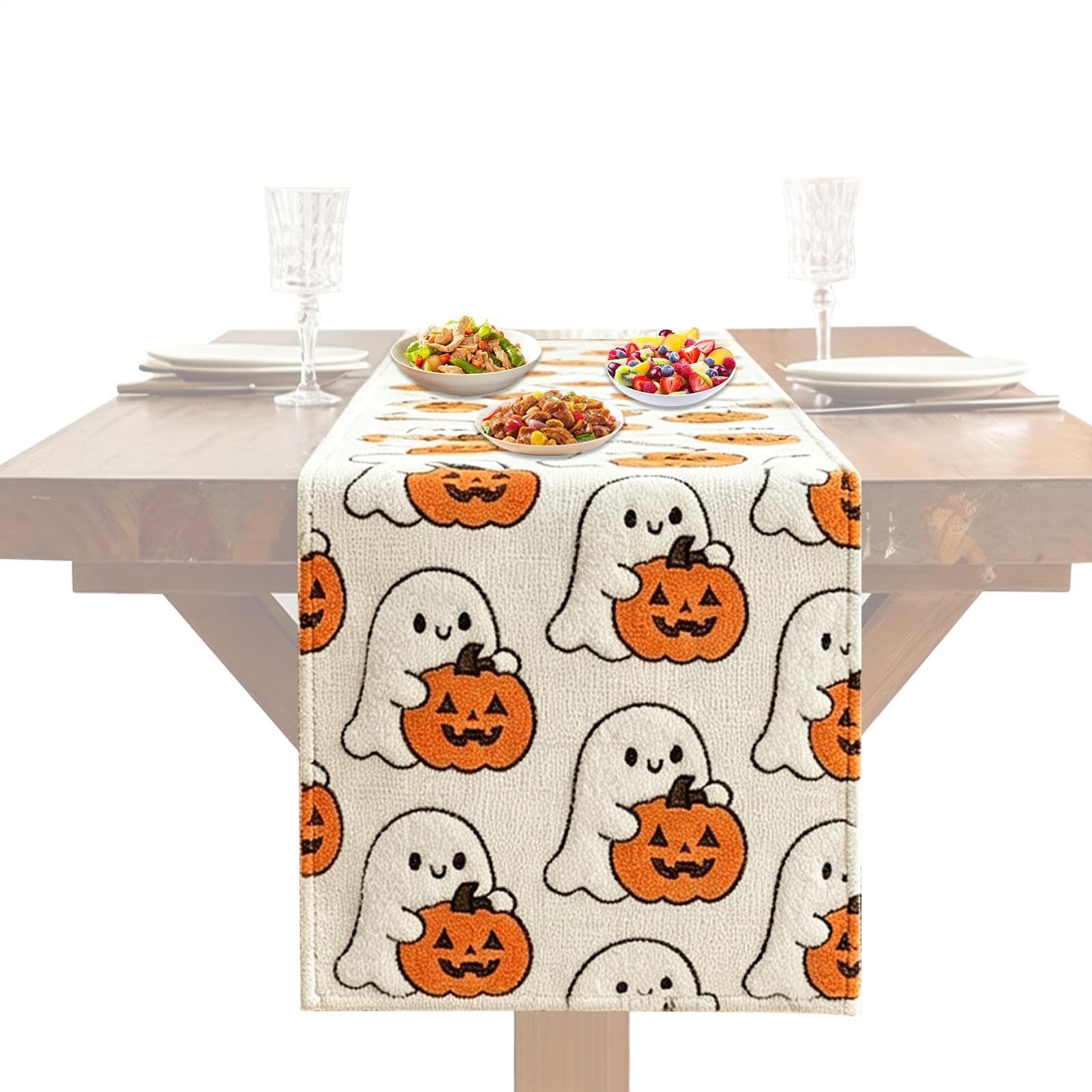 Camino de mesa de Halloween de 33 x 183 cm con motivos de calabazas para escritorio