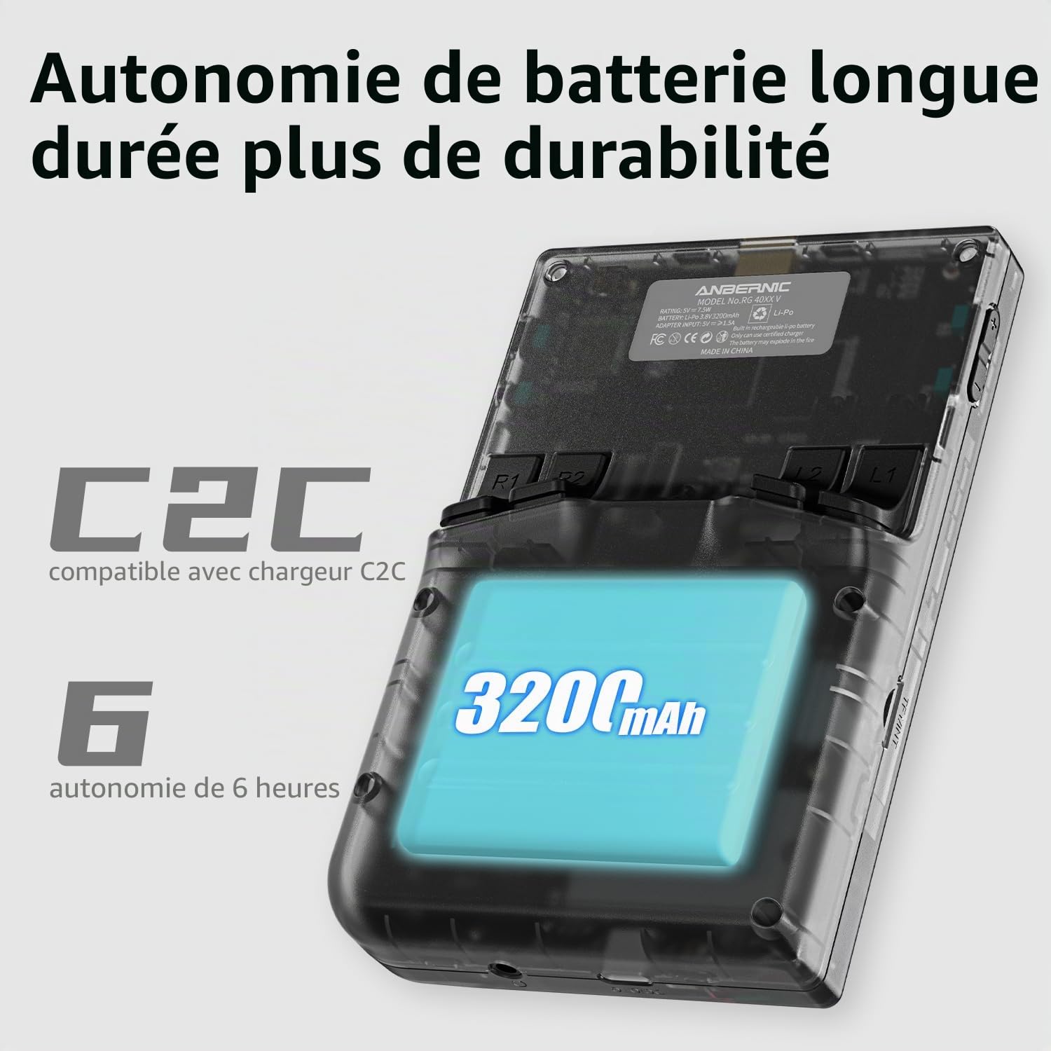 RG40XX V Console de jeu rétro, portable, avec mémoire de 64 Go, écran IPS 4,0" et système de jeu rétro Linux OS avec batterie de 3200 mAh, noire