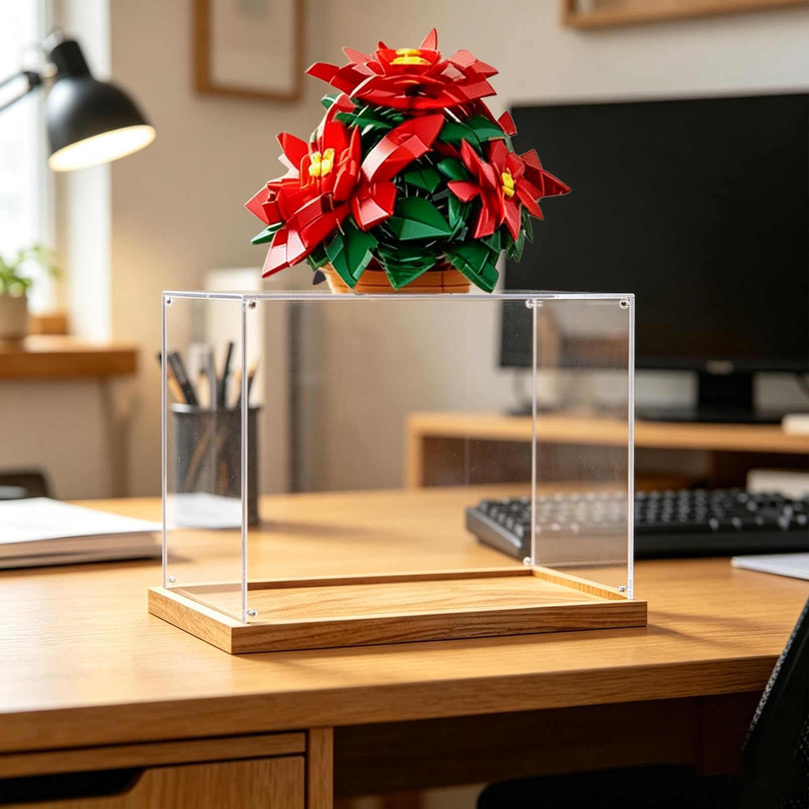 Estuche acrílico transparente para 10370 Poinsettia, protege tus coleccionables del polvo con una caja de almacenamiento transparente (solo funda) (transparente)