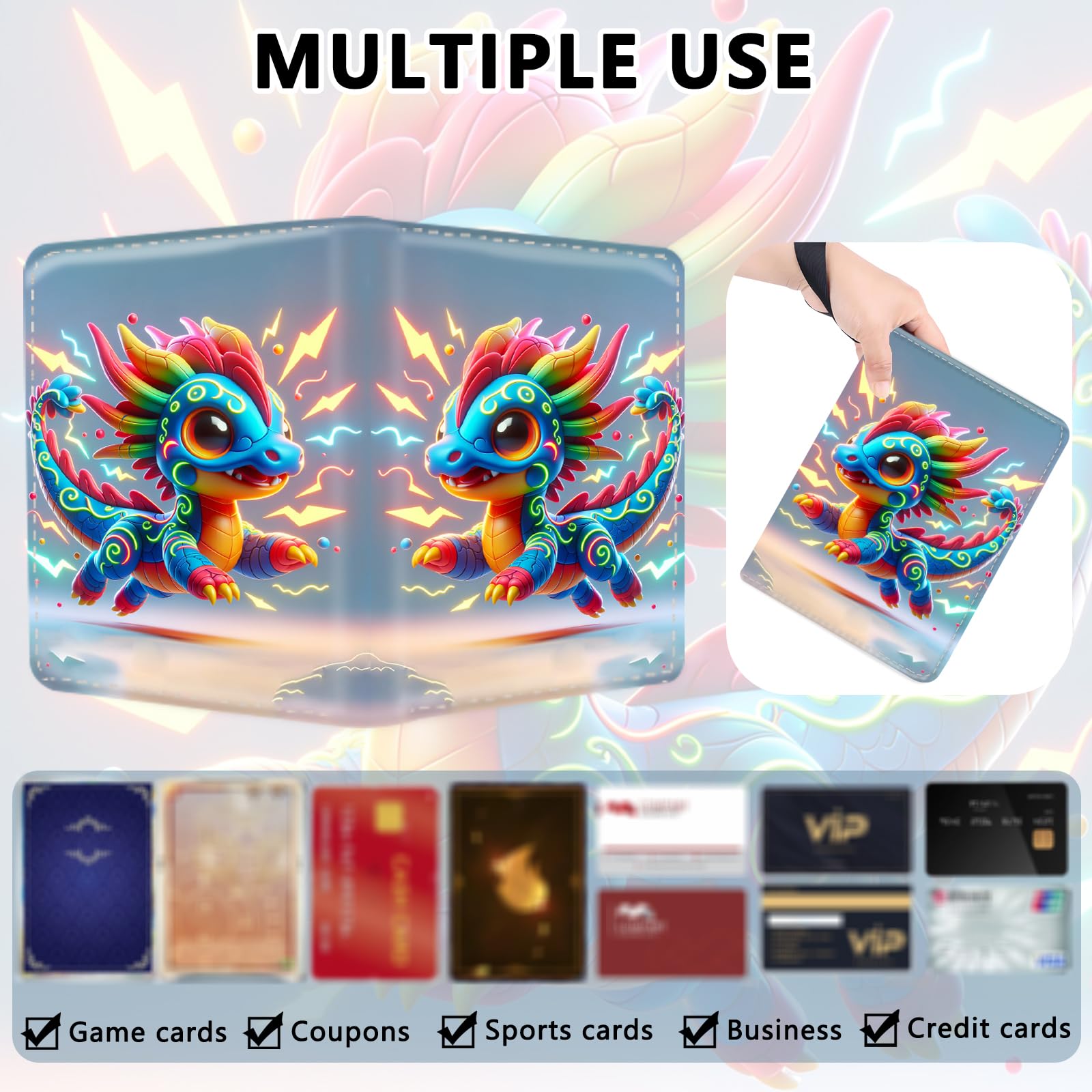 Raccoglitore di carte con 4 tasche con cerniera per 400 carte, raccoglitore in PU con maniche rimovibili per 50 pagine, album da collezione portatile, libro di carte per carte da gioco, carte sportive