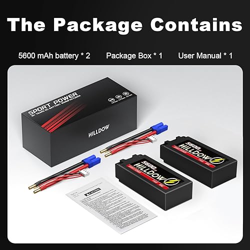 Miniatura 6 de Hilldow 2S Shorty Lipo Battery High Voltage 7.6V 85C 5600mAh RC Lipo Battery Estuche rígido con conector Bullet a EC3 de 0.197 in para vehículos RC